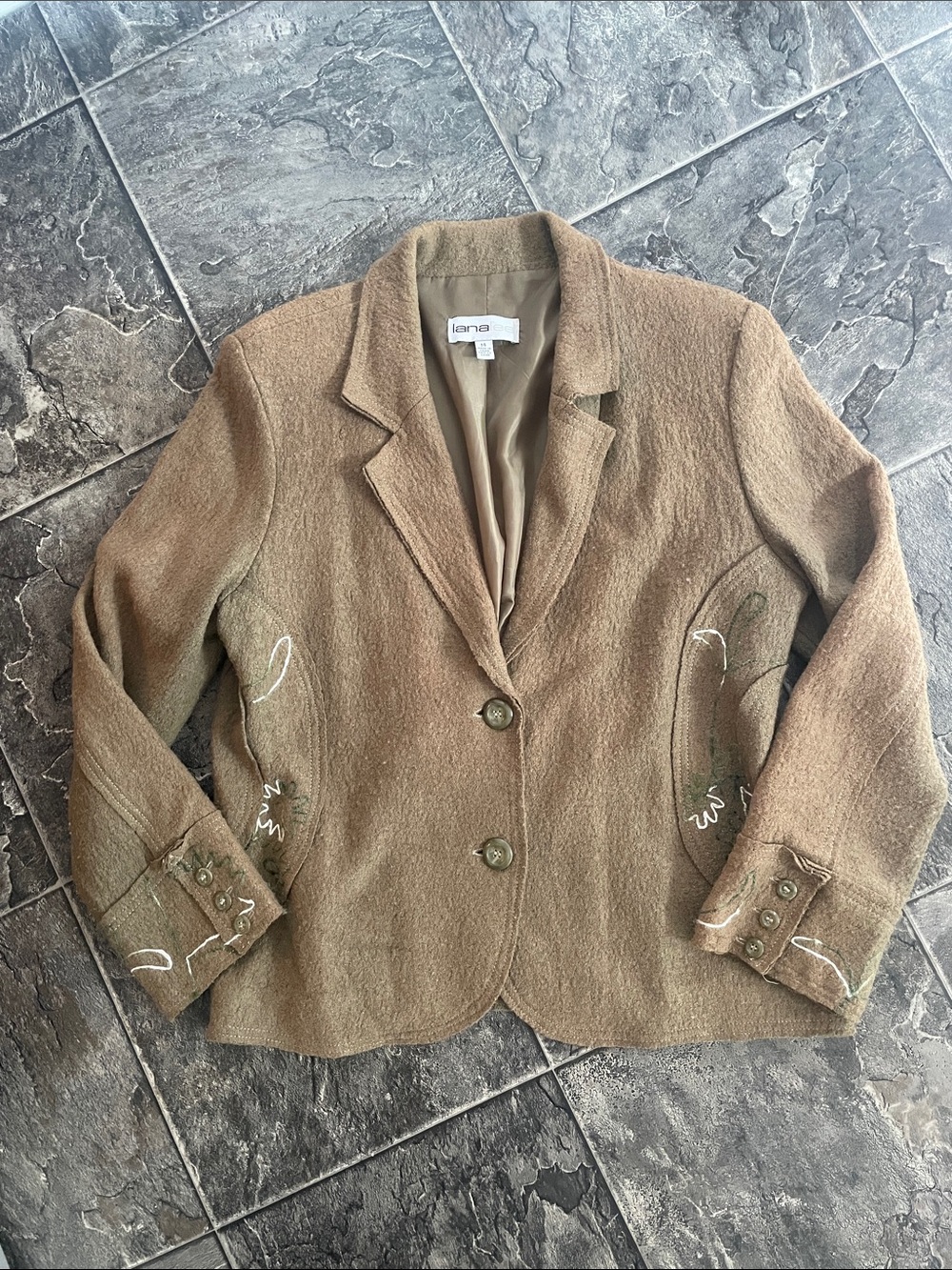 LANALEE Wool-Blend Vintage Embroidered Notch Lapel Business Casual Preppy Blazer